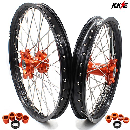 KKE 21/18 Enduro Racing Wheels set Compatible with KTM EXC  EXC-F 125 2003-2021 Orange Hub