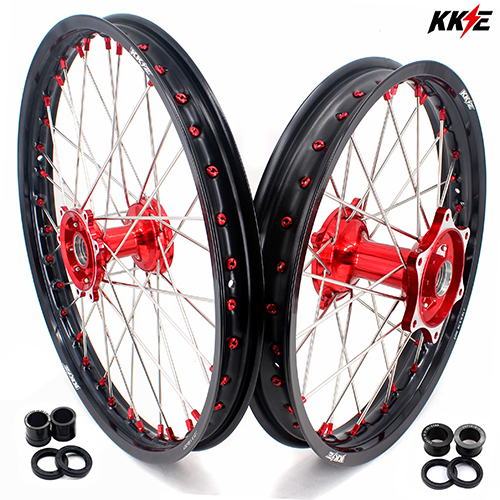 KKE 21/18 Enduro Casting Wheels Set Fit HONDA CRF250R 2004-2013 CRF450R 2002-2012 Red Nipple