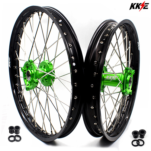 KKE 1.6*21/2.15*19 MX Wheels Rims Set Fit KAWASAKI KX250F KX450F 2006-2021 Green