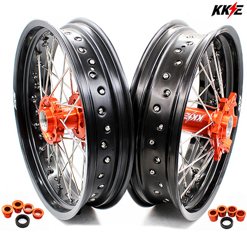 KKE 3.5/4.25 Motorcycle Supermoto Wheel Set Compatible with KTM SX-F EXC-R 250 500 530 Orange Hub