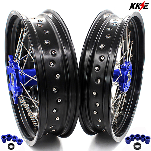 KKE 3.5*17/4.25*17 Supermoto Wheels Set Fit YAMAHA YZ125/250 1999-2021 YZ250F YZ450F Blue